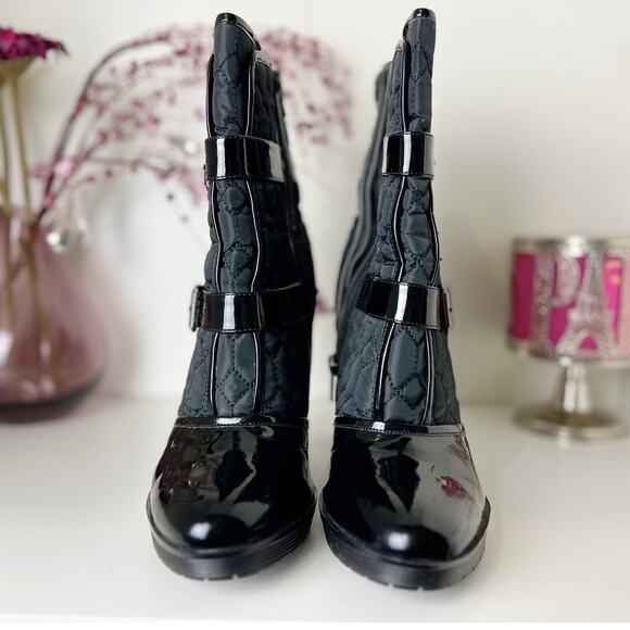 Calvin Klein Diamond Quilted Nylon Leather Trim Heeled Ankle Booties Black 8.5 - Picture 5 of 15